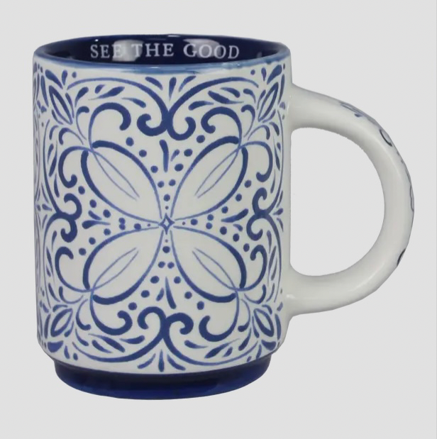 Ceramic Blue & White Talavera Mug, 12oz