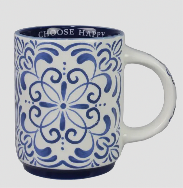Ceramic Blue & White Talavera Mug, 12oz