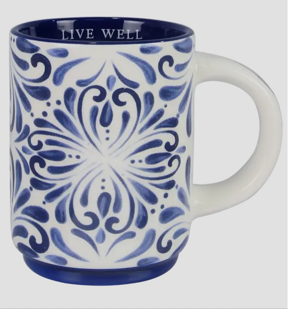 Ceramic Blue & White Talavera Mug, 12oz