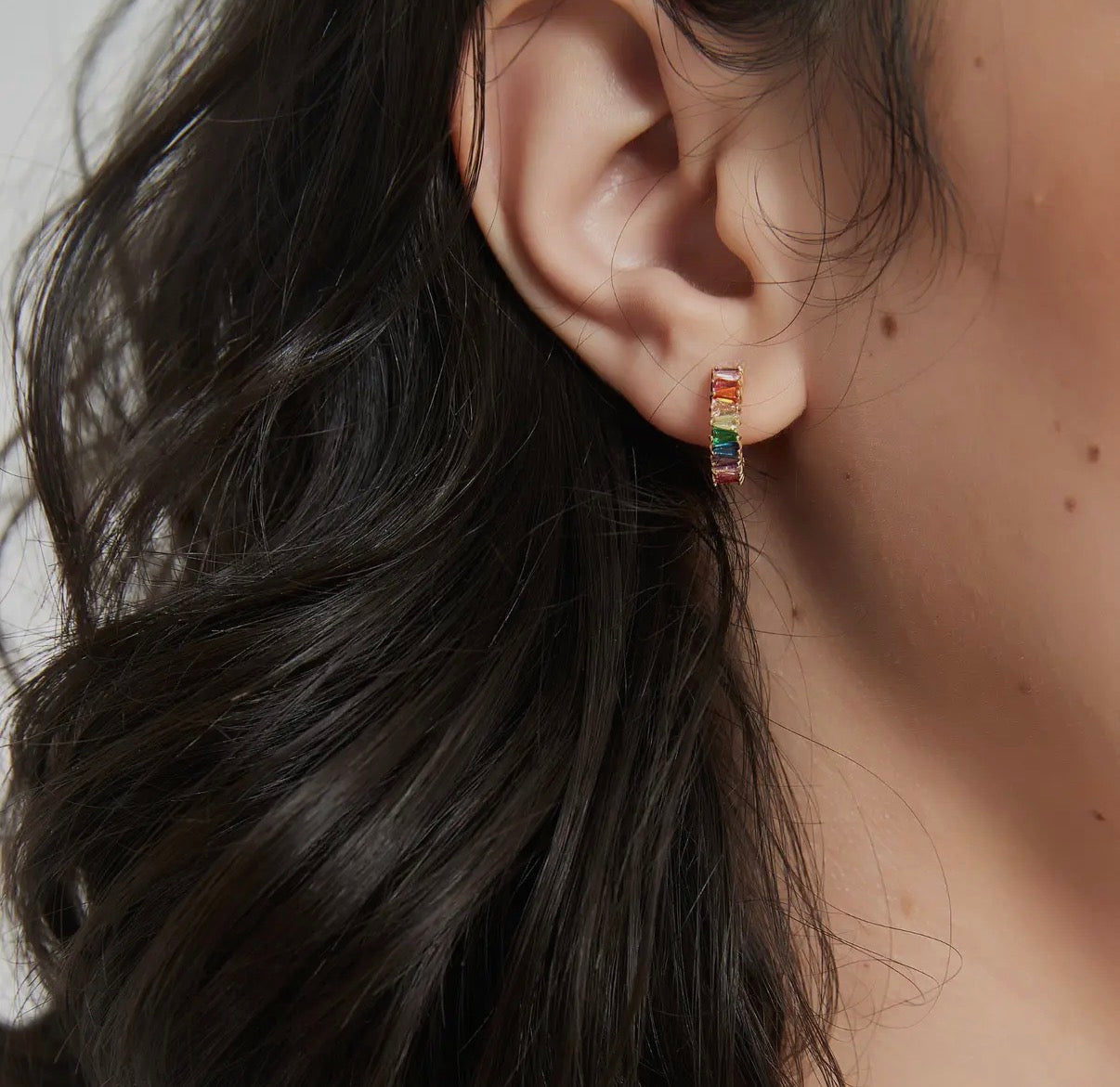 Vibrant Rainbow Huggie Earrings 925 Sterling Silver