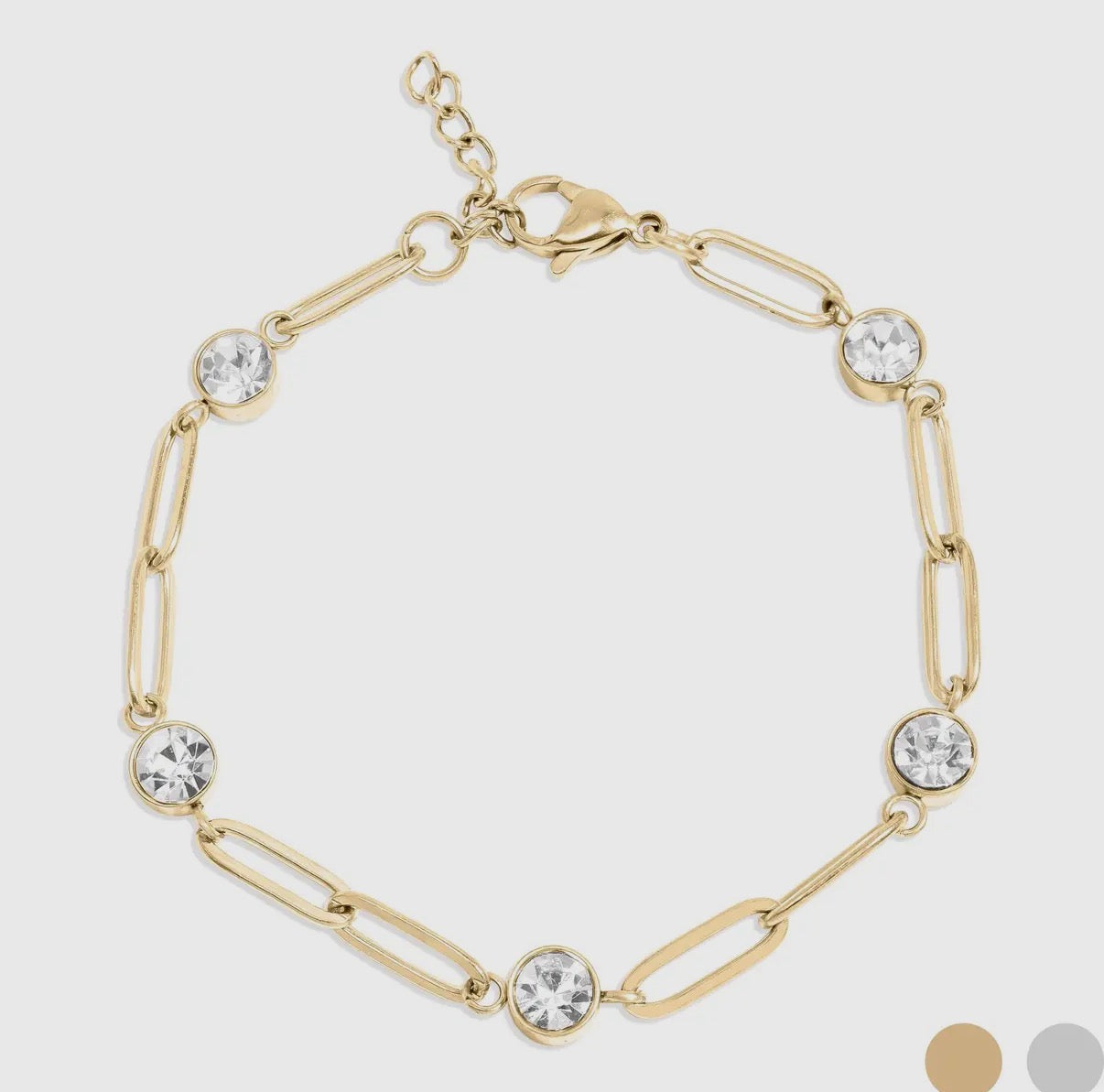 Paperclip 18K Gold PVD Elegant Link Bracelet with Crystal Accents