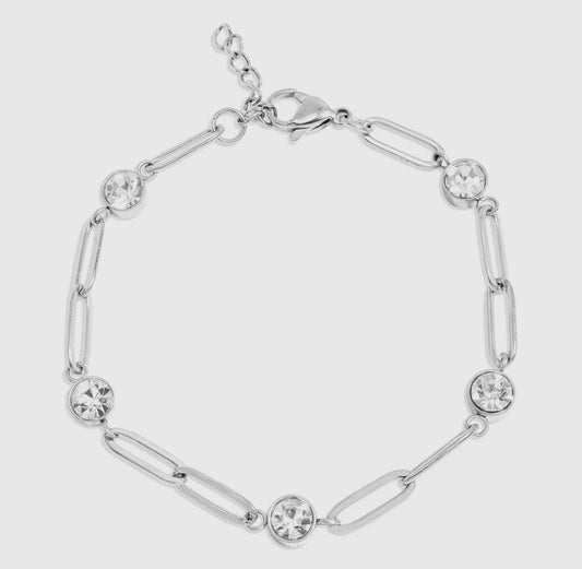 Paperclip 18K Gold PVD Elegant Link Bracelet with Crystal Accents