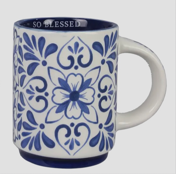 Ceramic Blue & White Talavera Mug, 12oz