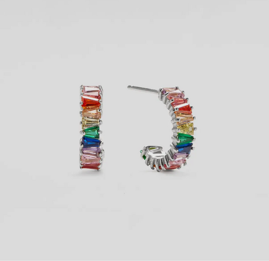Vibrant Rainbow Huggie Earrings 925 Sterling Silver