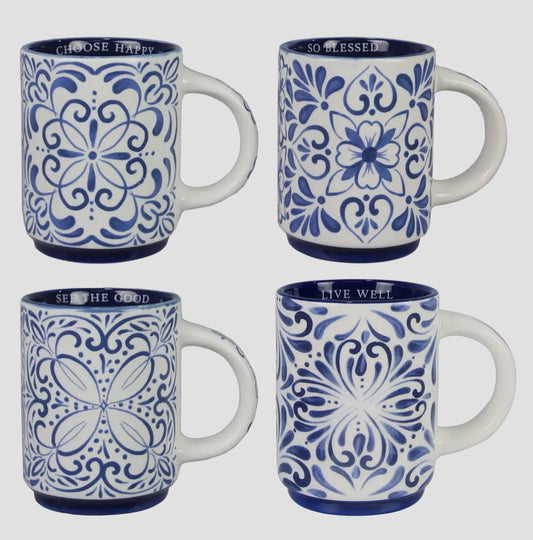 Ceramic Blue & White Talavera Mug, 12oz